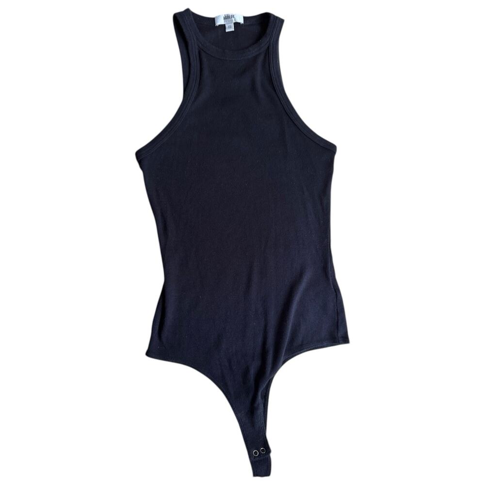 Agolde Rianne Black Ribbed Thong Bodysuit Size XS Modal Supima Cotton High Neck